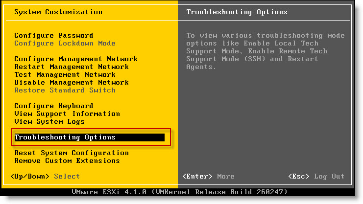 Troubleshooting options